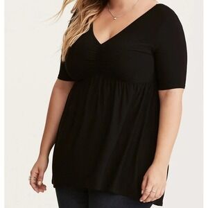 Torrid Babydoll Top Black Peplum Short Sleeve Plus Size 1X 0 Grunge Goth Stretch